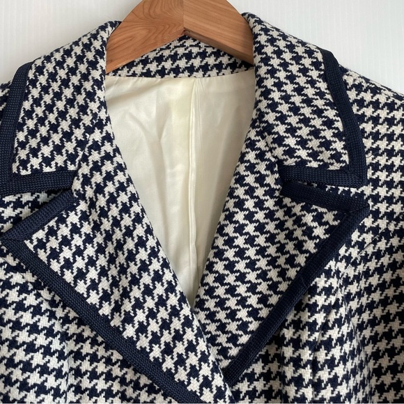 Vintage Stylish Houndstooth blazer Jacket ladies workers union navy and white - Picture 5 of 10